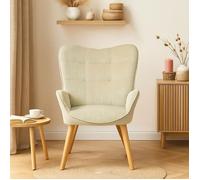 URBAN MEUBLE - Fauteuil - style scandinave - velours côtelé beige - pieds en hêtre