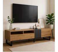 URBAN MEUBLE Meuble TV moderne aux couleurs contrastées avec grain de bois et gris 180 cm