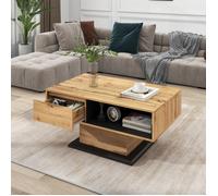 URBAN MEUBLE Table basse grain de bois avec rangement double face et tiroir 100x47x60