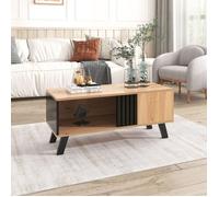 URBAN MEUBLE Table basse rectangulaire industriel effet bois et noir rangement 3 cotés 100x60x43cm