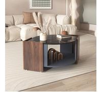 URBAN MEUBLE Table basse texturée effet marbre noir et noyer aux couleurs contrastées