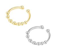 URBAN SPARKS Bague Fidget en acier inoxydable pour femme - Réglable - Avec perles - Étanche - Anti-stress - Minimaliste, One Size, Acier inoxydable, Pas de pierre précieuse