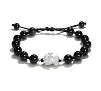URBAN SPARKS Bracelet de perles en obsidienne naturelle et quartz rose S999 en argent S999 chinois attirant la fortune mythique Pixiu Couple pour femme - Cadeau de Saint-Valentin, Mittelgroße, cuir