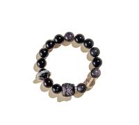 URBAN SPARKS Bracelet de perles en pierre naturelle avec pendentif lion, œil de chat et bracelet en obsidienne argentée, Yin Yang en cristal blanc, bracelet pour couple pour homme et femme (obsidienne