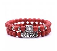 URBAN SPARKS Bracelet jonc élastique à double rangée de perles en pierre naturelle avec hibou et agate colorée - Bracelet rétro et unique, Mittelgroße, Pierre, Non (Red Turquoise)
