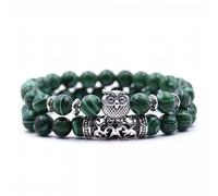 URBAN SPARKS Bracelet jonc élastique à double rangée de perles en pierre naturelle avec hibou et agate colorée - Bracelet rétro et unique, Mittelgroße, Pierre, Non (Malachite)