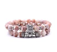 URBAN SPARKS Bracelet jonc élastique à double rangée de perles en pierre naturelle avec hibou et agate colorée - Bracelet rétro et unique, Mittelgroße, Pierre, Non (Red Web Pattern)