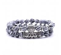 URBAN SPARKS Bracelet jonc élastique à double rangée de perles en pierre naturelle avec hibou et agate colorée - Bracelet rétro et unique, Mittelgroße, Pierre, Non (Zebra)