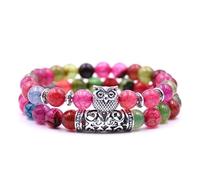URBAN SPARKS Bracelet jonc élastique à double rangée de perles en pierre naturelle avec hibou et agate colorée - Bracelet rétro et unique, Mittelgroße, Pierre, Non (Tourmaline)