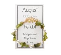 URBAN SPARKS Bracelet pierre de naissance pour femme en pierre naturelle - Grenat, améthyste, pierre de lune et péridot plaqué or, Mittelgroße, Acrylique, Non.