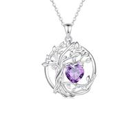 URBAN SPARKS Collier Arbre de Vie Femme en Argent 925, Pendentif Double Couche avec Pierre de Naissance Cœur, Bijou Personnalisé Cadeau Anniversaire