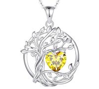 URBAN SPARKS Collier Arbre de Vie Femme en Argent 925, Pendentif Double Couche avec Pierre de Naissance Cœur, Bijou Personnalisé Cadeau Anniversaire