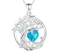 URBAN SPARKS Collier Arbre de Vie Femme en Argent 925, Pendentif Double Couche avec Pierre de Naissance Cœur, Bijou Personnalisé Cadeau Anniversaire