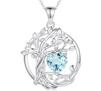 URBAN SPARKS Collier Arbre de Vie Femme en Argent 925, Pendentif Double Couche avec Pierre de Naissance Cœur, Bijou Personnalisé Cadeau Anniversaire