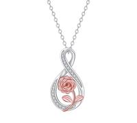 URBAN SPARKS Collier avec pendentif en forme de rose pour femme - Chaîne infinie argentée avec fleur rose et zircone - Cadeau romantique élégant pour elle