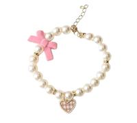 URBAN SPARKS Collier de perles élégant pour chats et petits chiens - Collier mignon avec nœud et pendentif en forme de cœur - Bijou réglable pour animal de compagnie (rouge, M (25-31 cm)