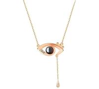 URBAN SPARKS Collier « Œil du Diable » gravé en 100 langues, collier d'amour pour petite amie, cadeau pour femme, fête des mères, Saint-Valentin, Noël, taille moyenne, bronze (or rose)