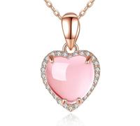 URBAN SPARKS Collier pour femme en quartz rose avec pendentif cœur rose et pendentif en forme de cœur, rose ou chat, plaqué argent, bijou élégant pour femme, Mittelgroße, Argent, Non.