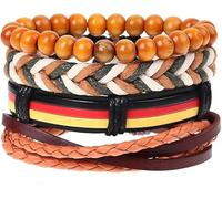 URBAN SPARKS Lot de 4 bracelets en cuir pour homme et femme, cordon tressé, motif arbre de vie, style vintage, ajustable, noir/marron, taille unique, style bohème, cuir, taille moyenne (casual 1)