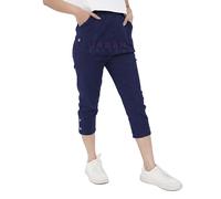 URBAN STITCH Pantacourt 3/4 doux pour femme - Pantalon court 3/4 extensible - Taille élastique - Short d'été grande taille, Denim Indigo, 44