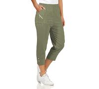 URBAN STITCH Pantacourt 3/4 pour femme - Pantalon 3/4 extensible court à enfiler - Taille élastique - Short d'été grande taille, kaki, 38