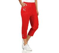 URBAN STITCH Pantacourt 3/4 pour femme - Pantalon 3/4 extensible court à enfiler - Taille élastique - Short d'été grande taille, Rouge, 44