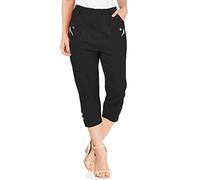 URBAN STITCH Pantacourt pour femme - Pantacourt 3/4 - Pantalon extensible à enfiler - Taille élastique - Short d'été pour femme, Noir , 48