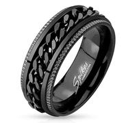 UrbanBijoux Bague anneau homme acier plaqué noire chaine centrale rotative spin - 70