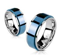 UrbanBijoux Bague anneau homme femme acier bleu bords couleur argent tournante - 67
