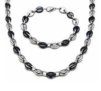 UrbanBijoux Parure Bracelet et Chaine Homme Acier Maille Grains de café Noir 10mm