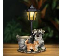 UrbanHaven Lanterne solaire d'extérieur pour chien et chat, ornements de jardin en résine avec lampadaire solaire | Lumières de jardin et cadeaux avec coffret cadeau
