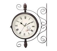 UrbanHomes Horloge de Gare Noire à Double Face avec Support, Style Rétro, Grand Horloge de Station New York, Horloge Metal pour Salon, Cuisine, Chambres, horloges murales Vintage de Jardin décor 1
