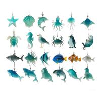 UrbanHui Calendrier de l'Avent 2025 avec 24 figurines marines en acrylique - Bleu - 25 cm - Pour enfants, collectionneurs, vacances, jouet éducatif pour apprendre la biologie marine (2 ensembles)