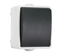 UrbanHui Interrupteur étanche à 1 voie, IP44, résistant à la poussière, 250 V 10 A, unipolaire, pour installation extérieure de salle de bain, cuisine, noir et gris