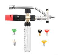 UrbanHui Lance à mousse à neige avec double connecteur et 5 buses, bouteille de 100 ml pour nettoyeur haute pression jusqu'à 3600 psi, angle réglable pour le nettoyage de voiture, alliage rouge