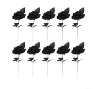 UrbanHui Lot de 10 bouquets de roses artificielles gothiques noires en tissu de soie pour décorations d'Halloween, pétales réalistes pour fête de mariage, décoration d'intérieur