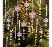 UrbanHui Lot de 18 décorations de Noël en acrylique en forme de flocon de neige - Décorations de Noël - Rose et bleu transparent - Pour les vacances et les fêtes saisonnières (glace rose)