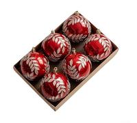 UrbanHui Lot de 6 boules de Noël peintes à la main avec finition nacrée et motif feuille de saule pour une utilisation saisonnière Rouge 8 cm