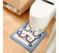UrbanHui Tapis de bain à poils longs en microfibre douce, absorbant et antidérapant pour salle de bain en forme de U - Lavable en machine - 50,8 x 54,9 cm - Lapin