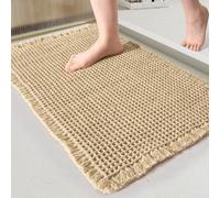 UrbanHui Tapis de bain absorbant antidérapant avec motif gaufré et lavable en machine pour salle de bain Marron 61 x 92 cm