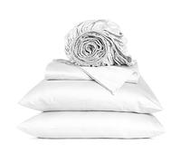 URBANHUT Parure de lit 4 pièces 100% Coton 800 Fils au Pouce carré, Tissage satiné de Luxe, Doux et Lisse, draps de Coton à Longues Fibres pour Grand lit, Poche Profonde élastique de 40,6 cm, Blanc