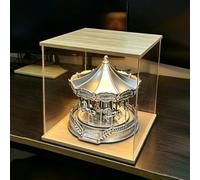 UrbanUp Vitrine Acrylique Boîte Carrée en Acrylique Transparent Éclairée par LED, Grand Bac de Rangement Cubique pour Produits de Détail, Couvercle Anti-poussière Modulable(4x4xH8/10x10x20cm)