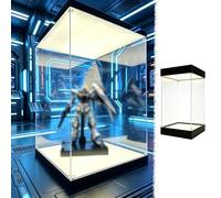 UrbanUp Vitrine Acrylique Boîte en Acrylique Transparent avec Double Éclairage LED, Vitrine Cubique sur Pied de 20,25,30,40,50,60,70,75cm, Vitrine Anti-poussière pour Objets(10x15xH30cm/4x6x12)