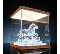 UrbanUp Vitrine Acrylique Vitrine Cubique en Acrylique avec Éclairage, Vitrine Carrée Transparente avec Socle en Bois, Boîte Décorative de Bureau 15/20/25/30/40/50/60/70/75cm(12x12xH12/30x30x30cm)