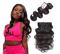 Urbeauty Extensions de cheveux humains ondulés à clipser - 7 pièces - 70 g - 30,5 cm - Tête complète - Triple trame Remy - #1B Noir naturel