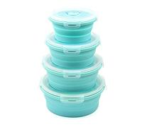 URBEST Lot de 4 bols pliables en silicone avec couvercles pour le camping - Récipients à déjeuner ronds en silicone - Passent au micro-ondes et au congélateur (bleu, 4)