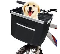 URBEST Panier de vélo pliable pour animaux de compagnie - Panier avant amovible pour guidon de vélo - Libération rapide et facile à installer - Sac de cyclisme amovible (noir amélioré)