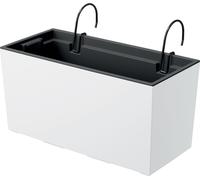 Urbi Case Bac de balcon avec suspension et pot intérieur Bac à fleurs Pot de fleurs avec crochet Plantoir (395x185x195mm, blanc)