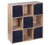 URBN Living Étagère de bibliothèque en bois modulaire - Effet de chêne 9 Cube Unit Portes noires.