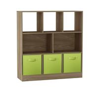 URBNLIVING Bibliothèque asymétrique 8 cubes en chêne avec 3 inserts de tiroir en tissu - Étagère en bois pour la maison, le bureau ou la chambre à coucher - Vert